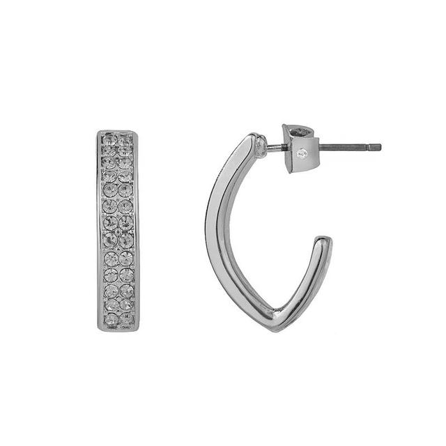 LC Lauren Conrad Silver Tone Crystal Delicate Geometric C-Hoop Earrings, Womens Product Image