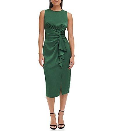 Vince Camuto Satin Tuck Waist Ruffle Skirt Midi Dress Product Image