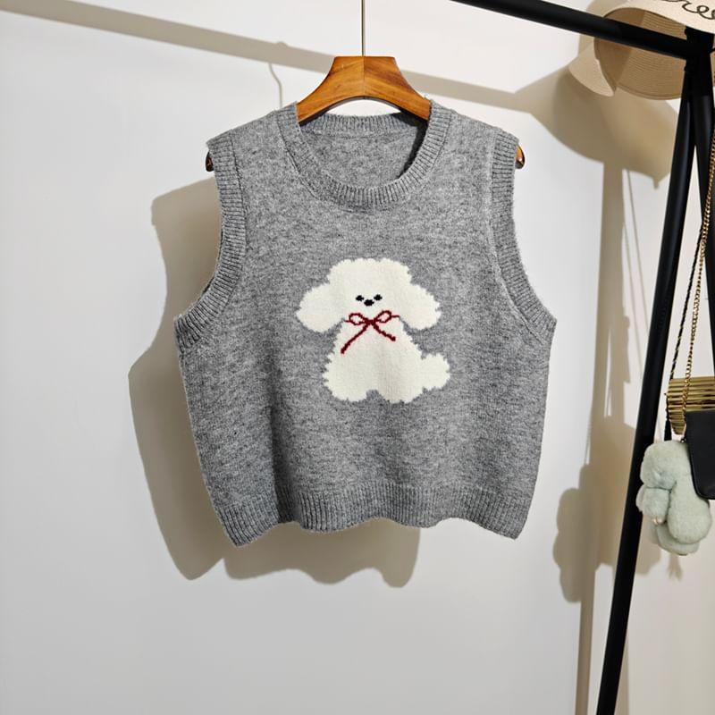 Round Neck Dog Print Sweater Vest Product Image