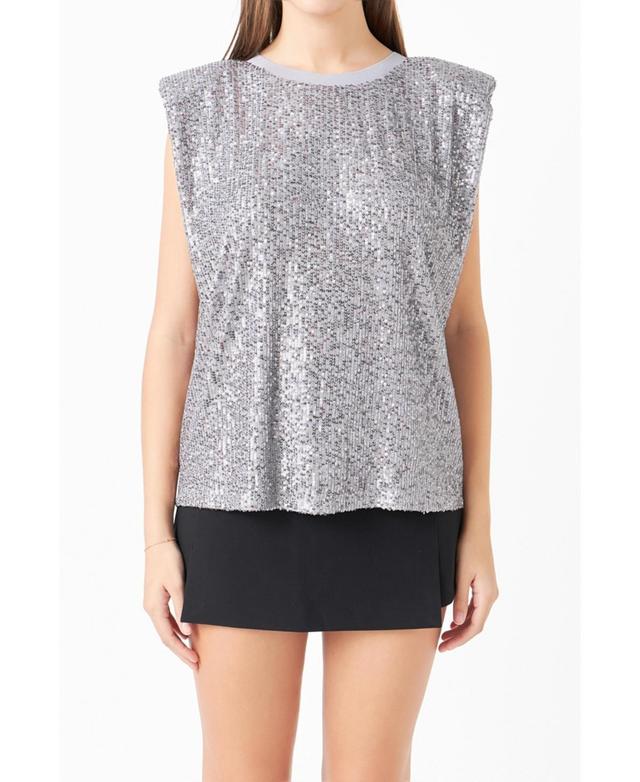 Womens Sequin Shoulder Pad Top Product Image