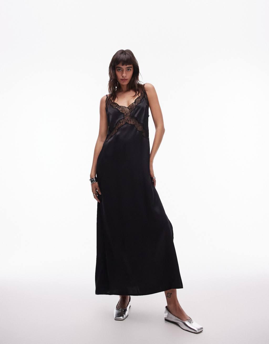 Topshop lace insert midi dress in black Product Image