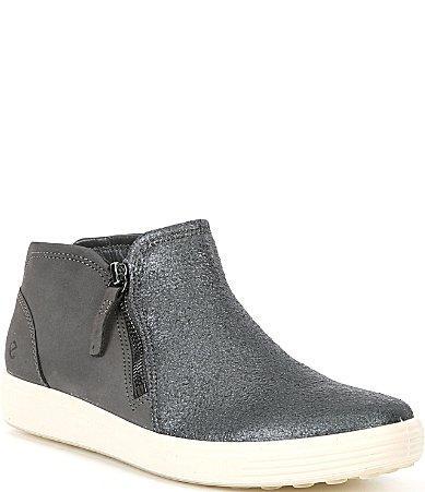 ECCO Womens Soft 7 Leather Low Cut Zip Sneaker Booties Product Image