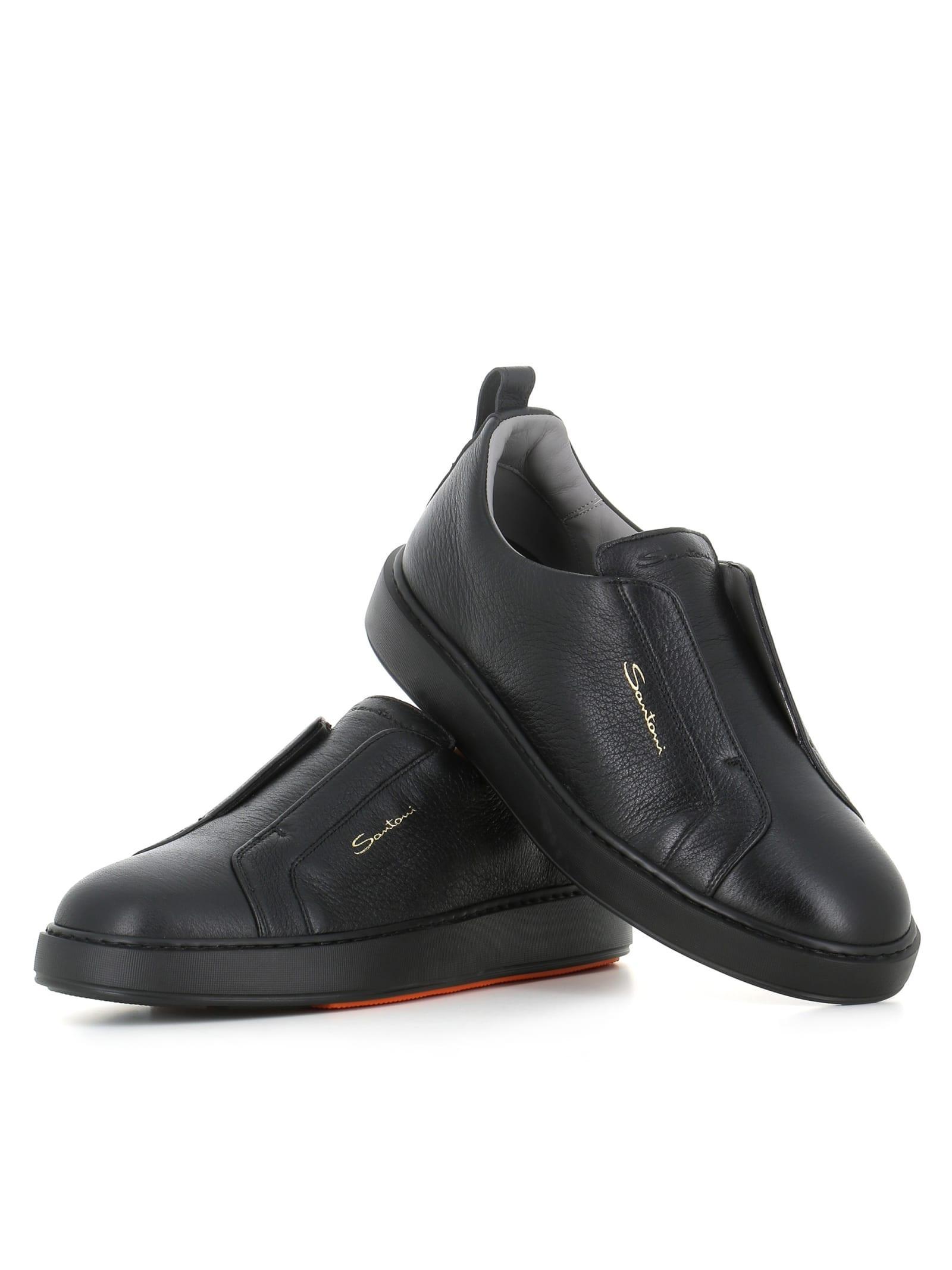 SANTONI Leather Slip-on Sneaker In Black Product Image