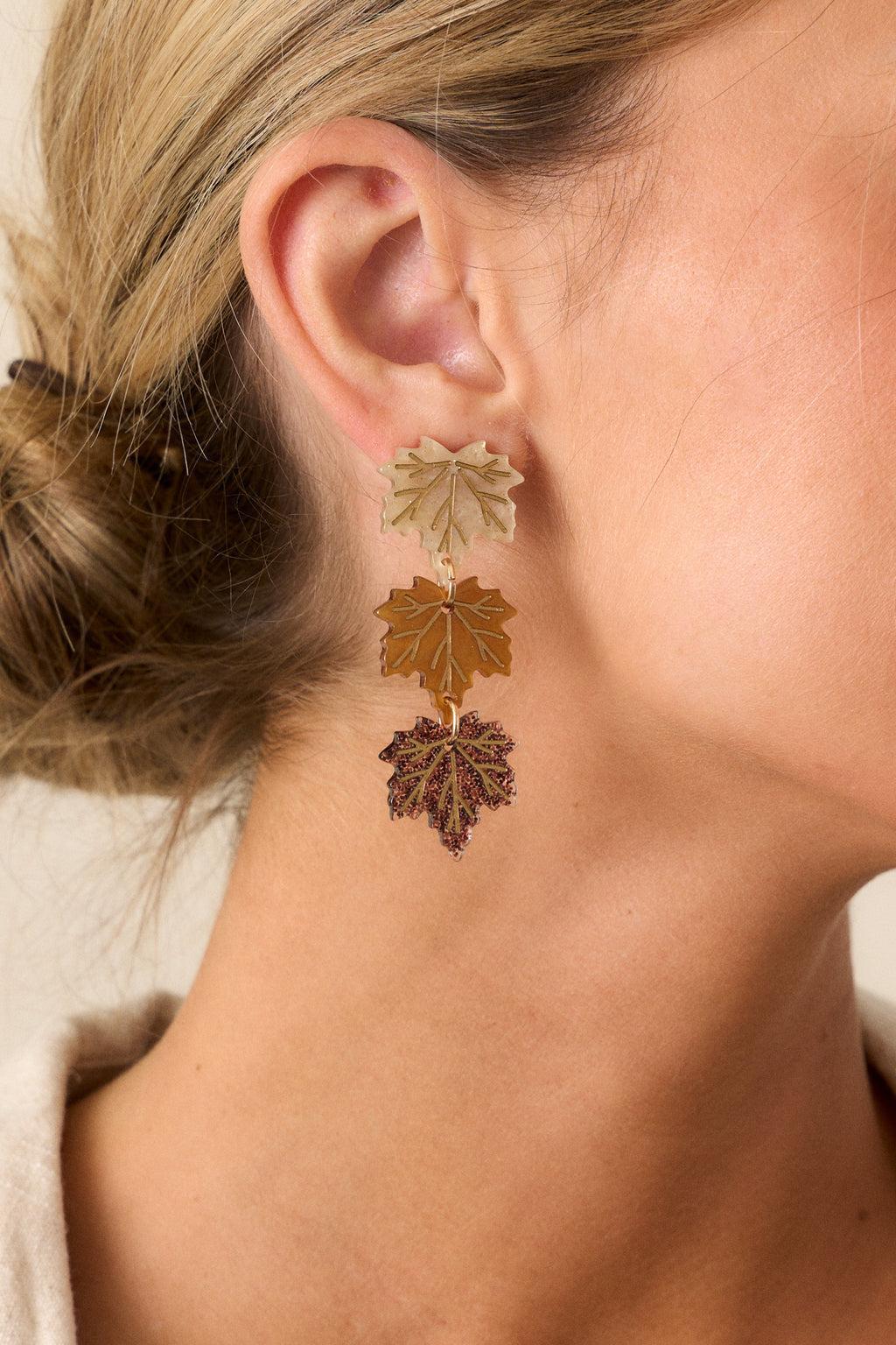 Falling Hard Brown Leaf Drop Earrings Product Image