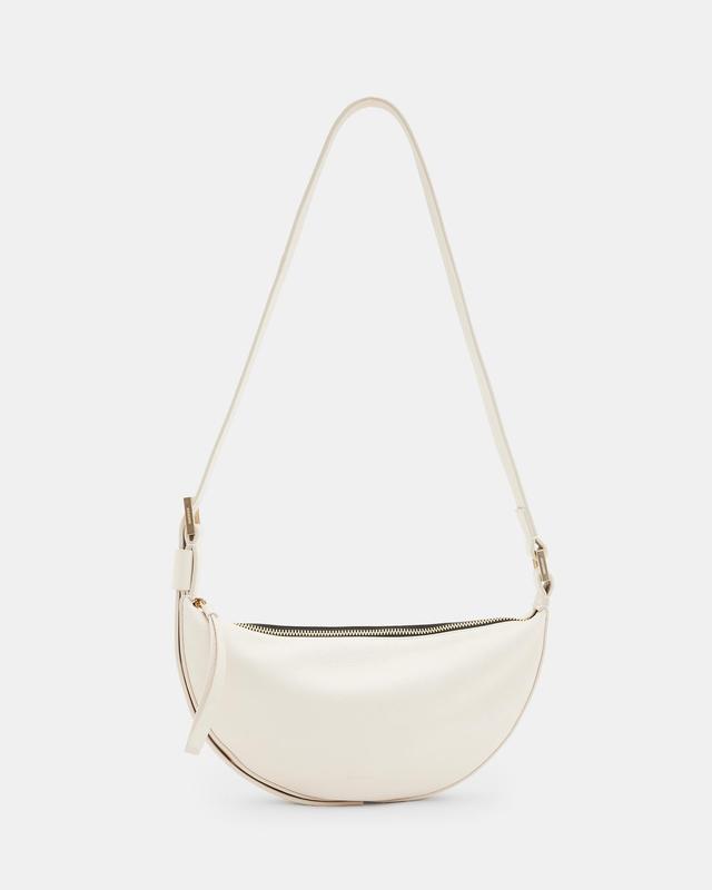 AllSaints Womens Leather Half Moon Crossbody Bag, White Product Image