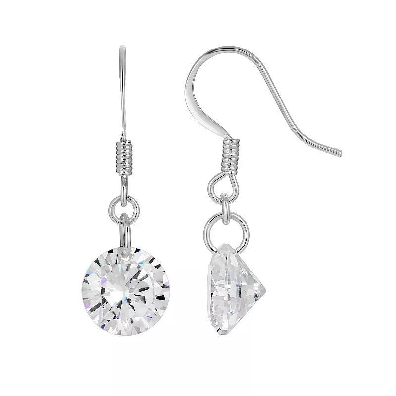 1928 Silver Tone Round Crystal Drop Earrings, Womens, White Product Image