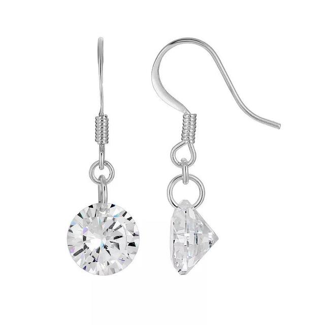 1928 Silver Tone Round Crystal Drop Earrings, Womens, White Product Image