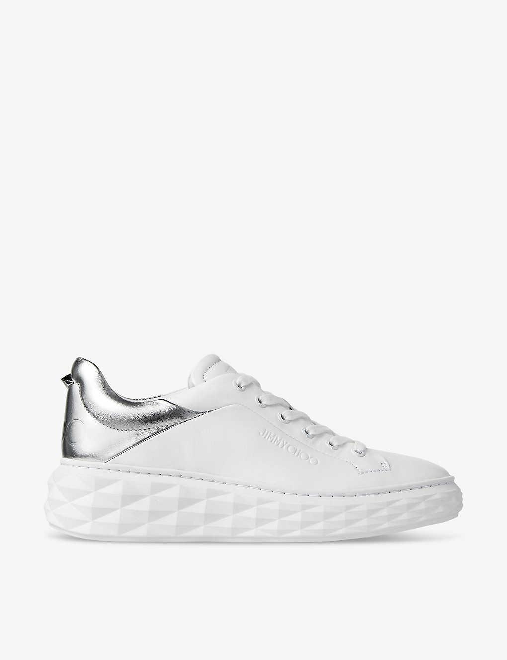 JIMMY CHOO Diamond Maxi Brand-embossed Leather Low-top Trainers In White Product Image