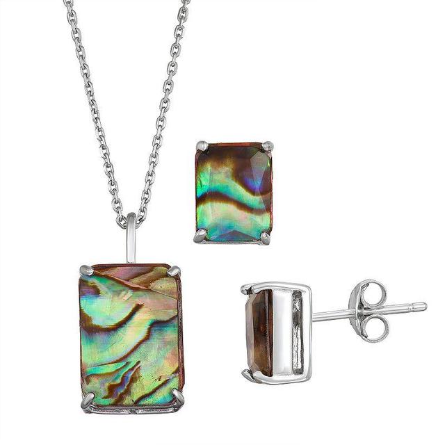 Sterling Silver Rectangular Abalone Pendant & Earring Set, Womens Product Image