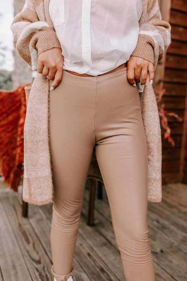 Flirty Allure High Waist Faux Leather Legging In Taupe Product Image