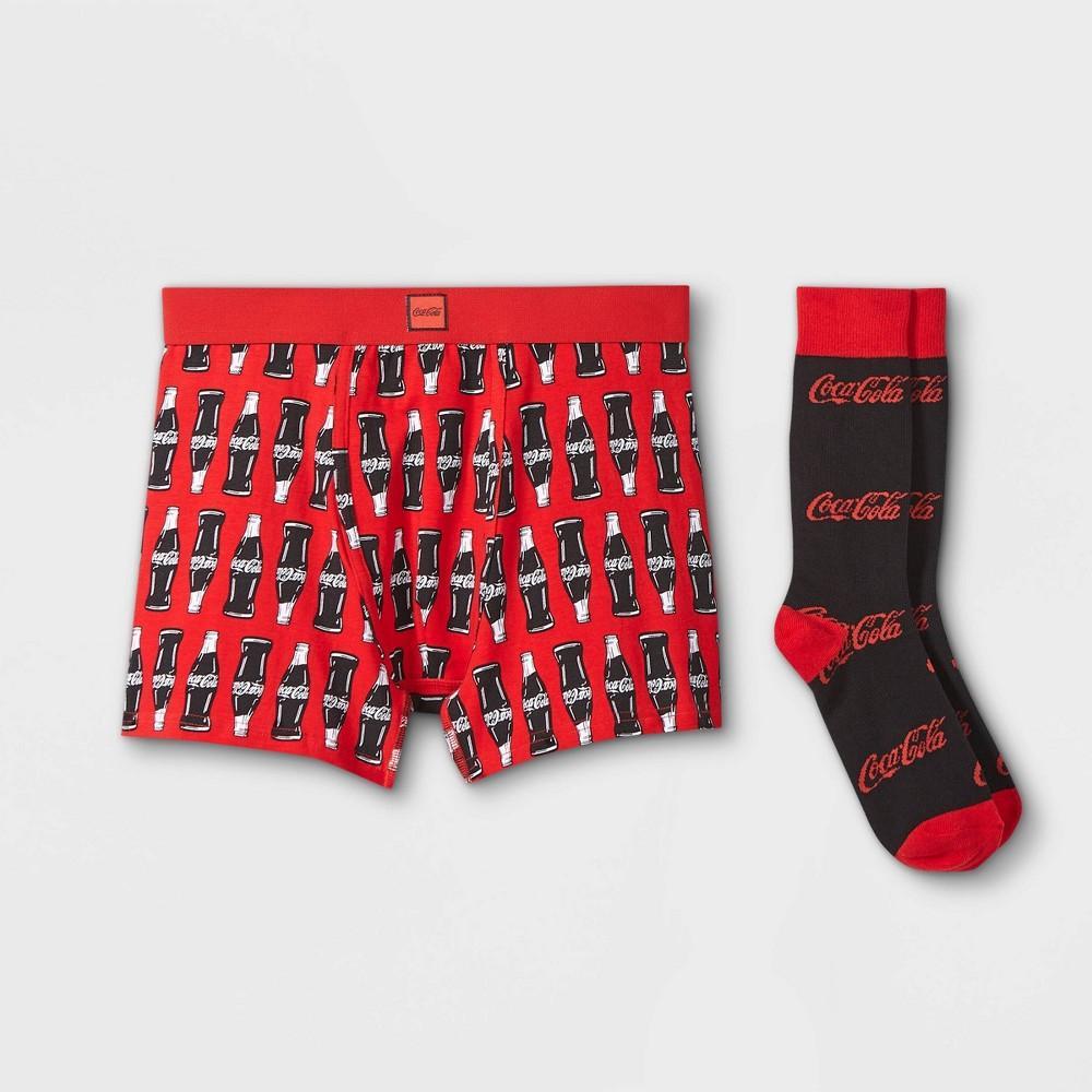 Mens Holiday Coca Cola Bottles Boxer Briefs & Socks Set - Black/Red M Product Image