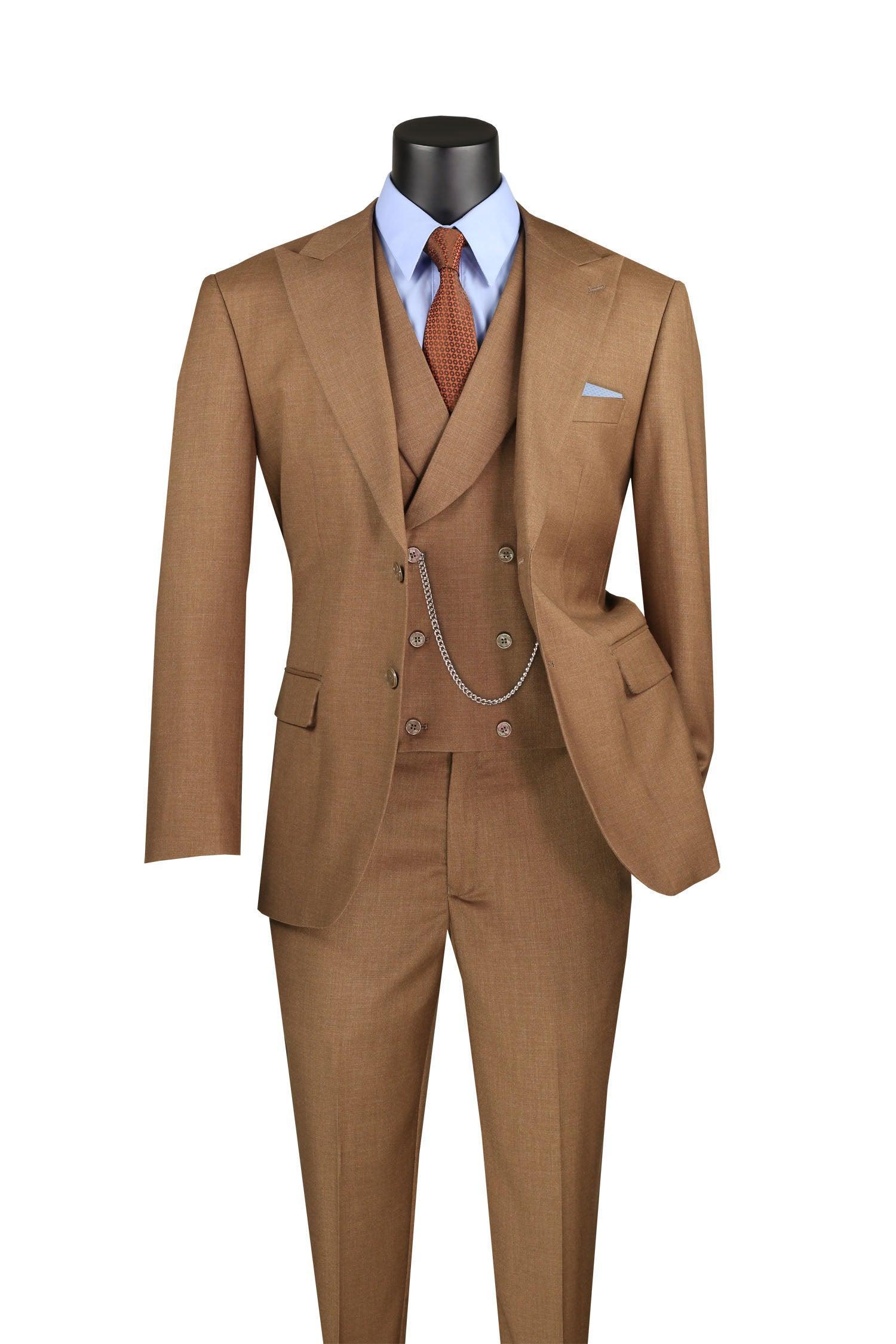 Light Brown Modern Fit 3 Piece Suit with Vest and Adjustable Waist Band Pants product image