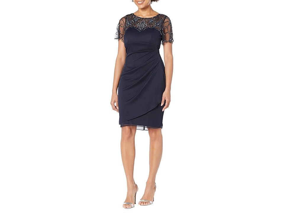 Xscape Evenings Beaded Short Sleeve Chiffon Sheath Dress Product Image