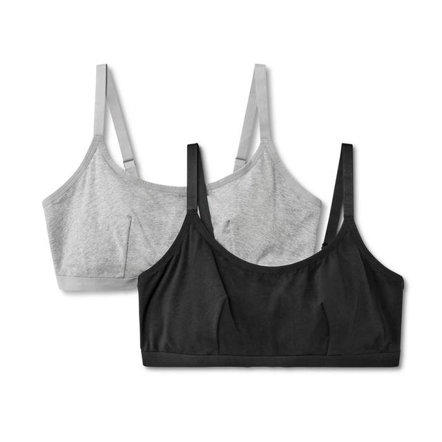 Womens 2pk Cotton Blend Scoop Back Bralette - Dealworthy Black/Heathered Gray Product Image