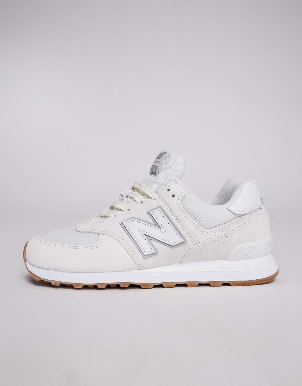 New Balance 574 gum sole sneakers in white with gray detail Product Image