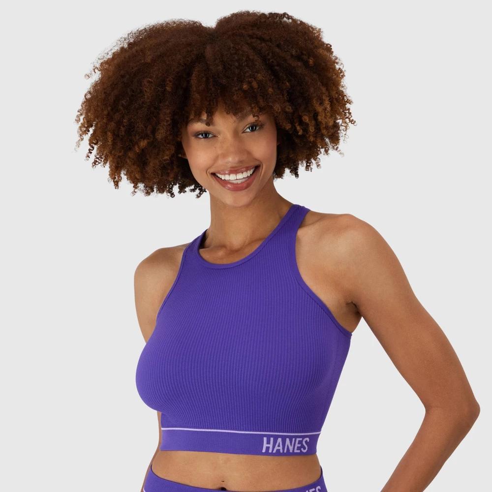 Hanes Originals Womens Ribbed Cropped Seamless Bra MHB007 - Violet Indigo L Product Image