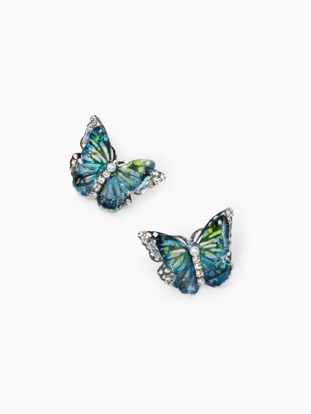 RHINESTONE & FAUX PEARL BUTTERFLY STUD EARRINGS Product Image