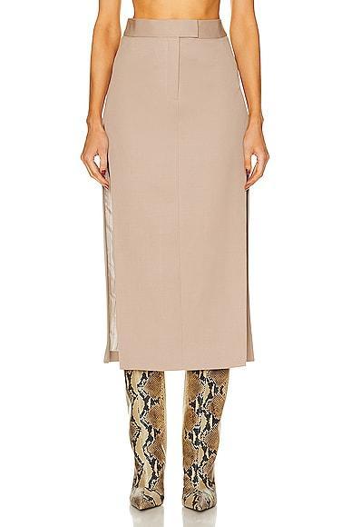 THE ATTICO Straight Midi Skirt Beige. (also in 40, 44). Product Image