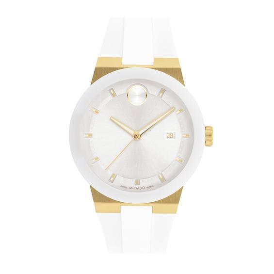 Men's Movado BoldÂ® Fusion Two-Tone IP Ceramic White Strap Watch with White Dial (Model: 3600899) Product Image