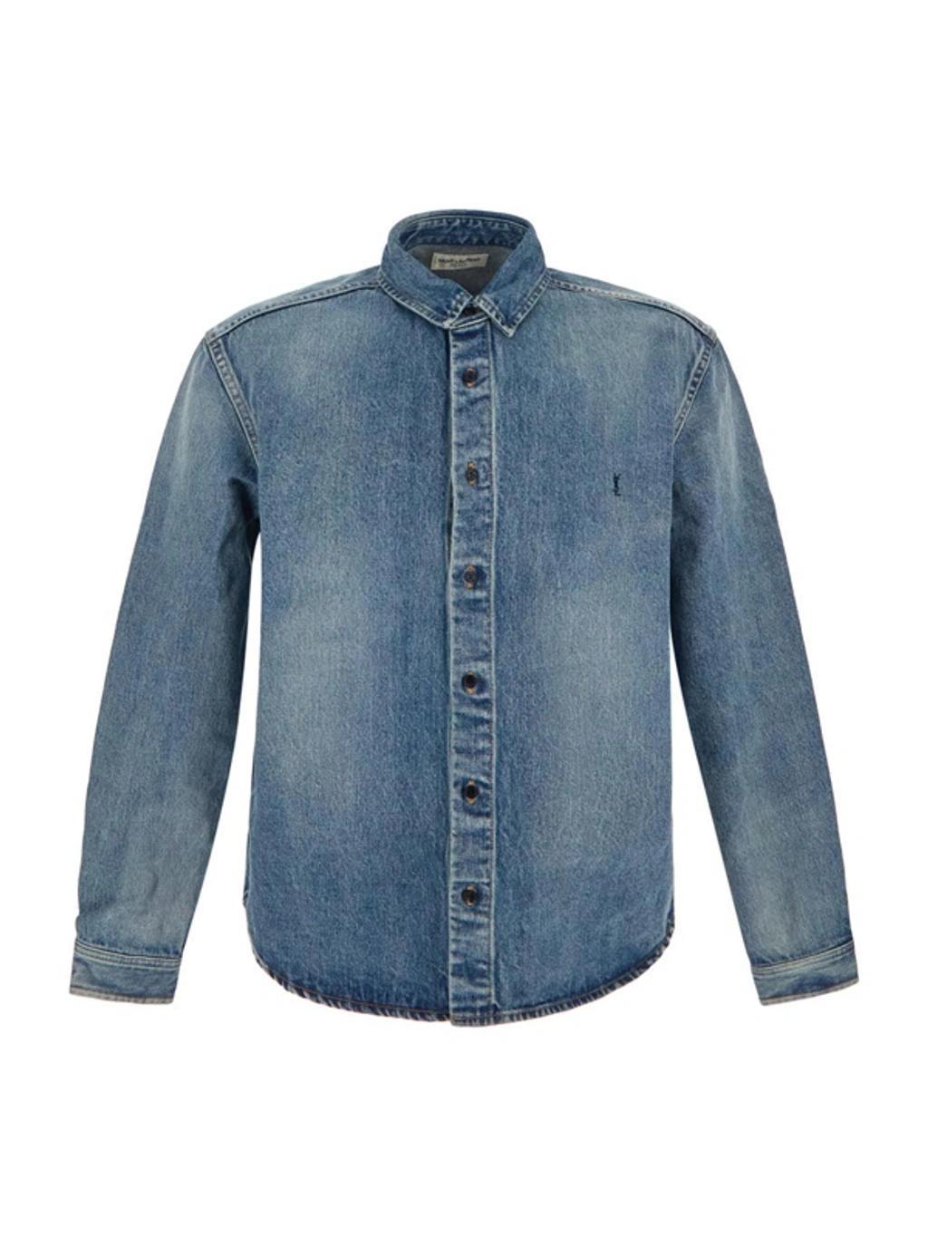 Logo-embroidered Denim Shirt In Light Blue Product Image