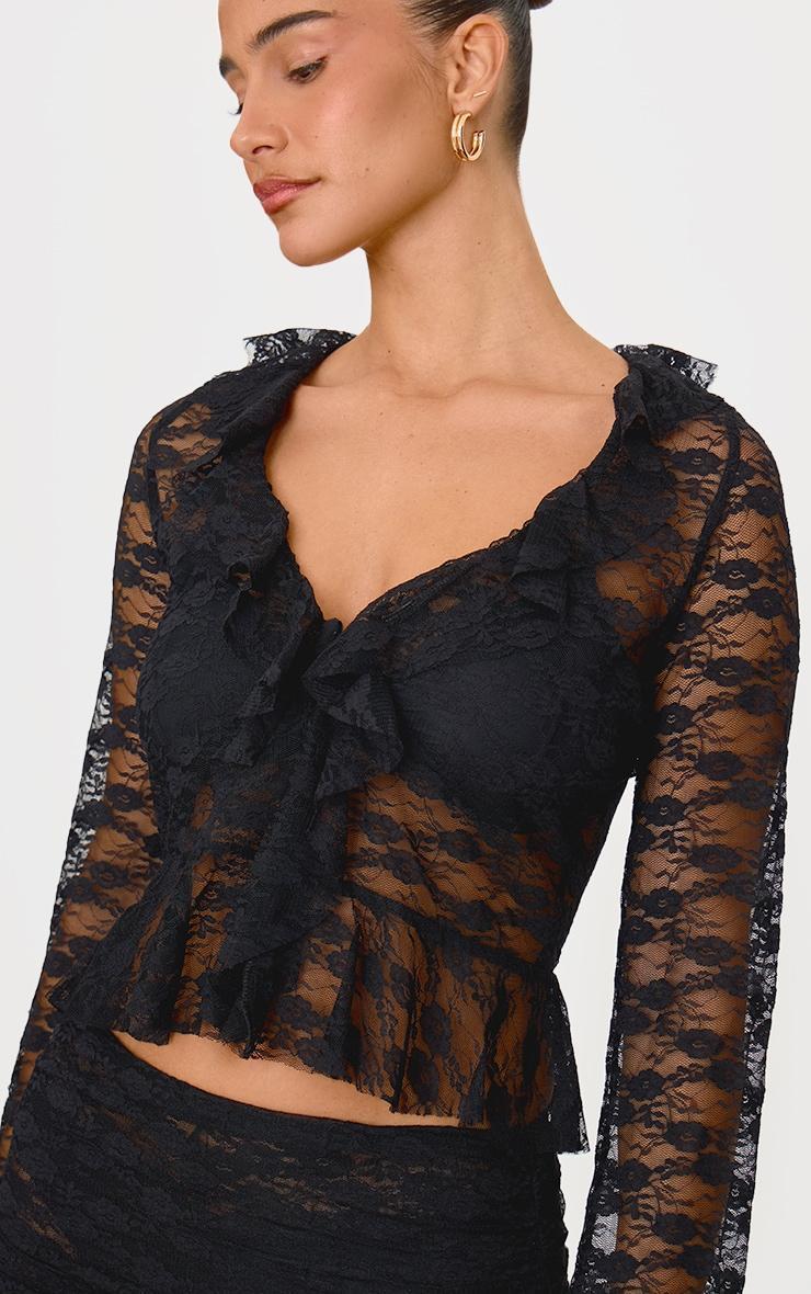 Black Laced Tie Long Sleeve Top  Product Image