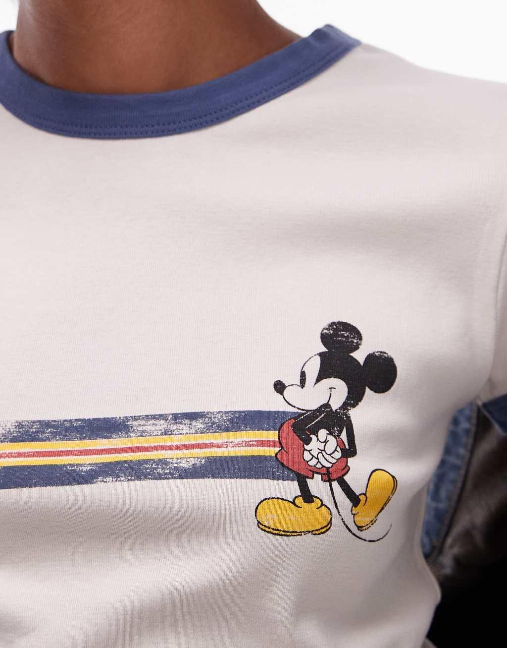 Topshop license Disney tipped retro stripe Micky Mouse tee in mono Product Image