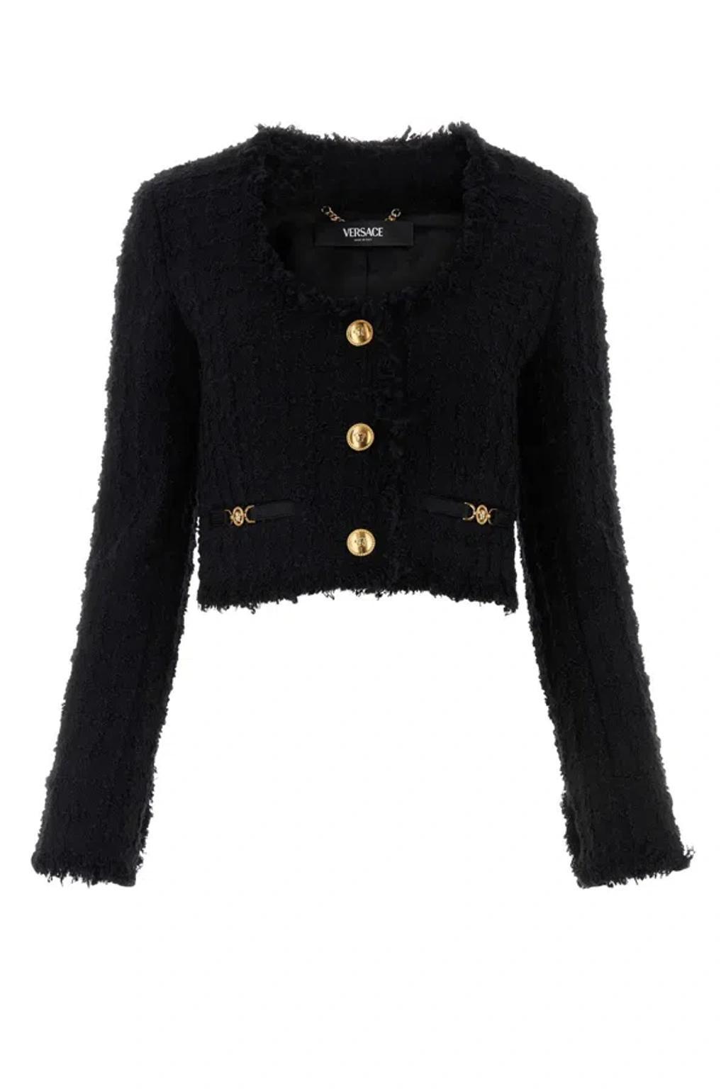 VERSACE Informal Tweed Jacket In Black Product Image