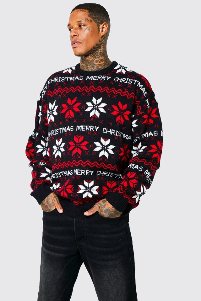 Oversized Merry Christmas Fairisle Sweater | boohooMAN USA Product Image