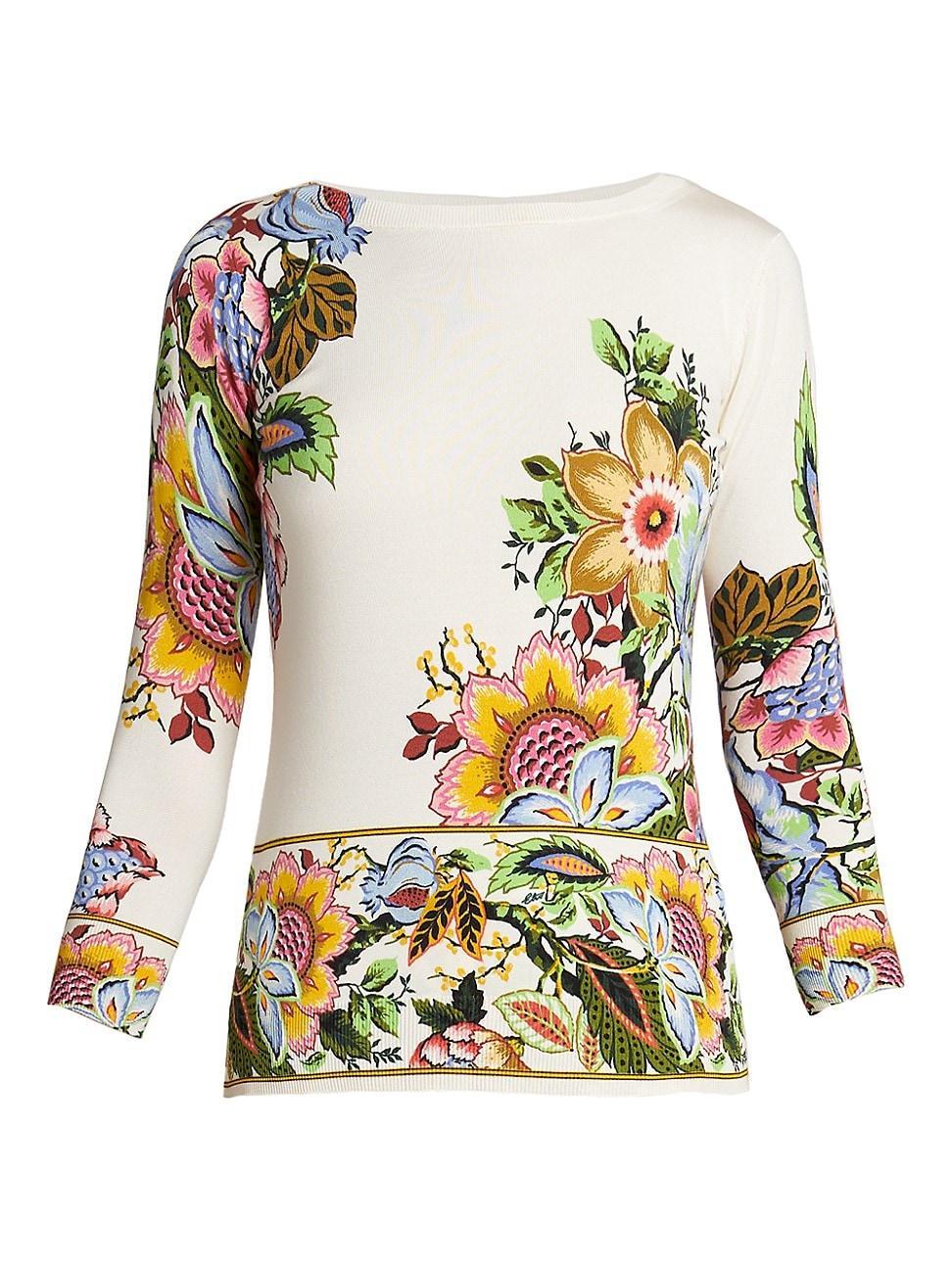 Womens Knit Floral Silk-Blend Top Product Image