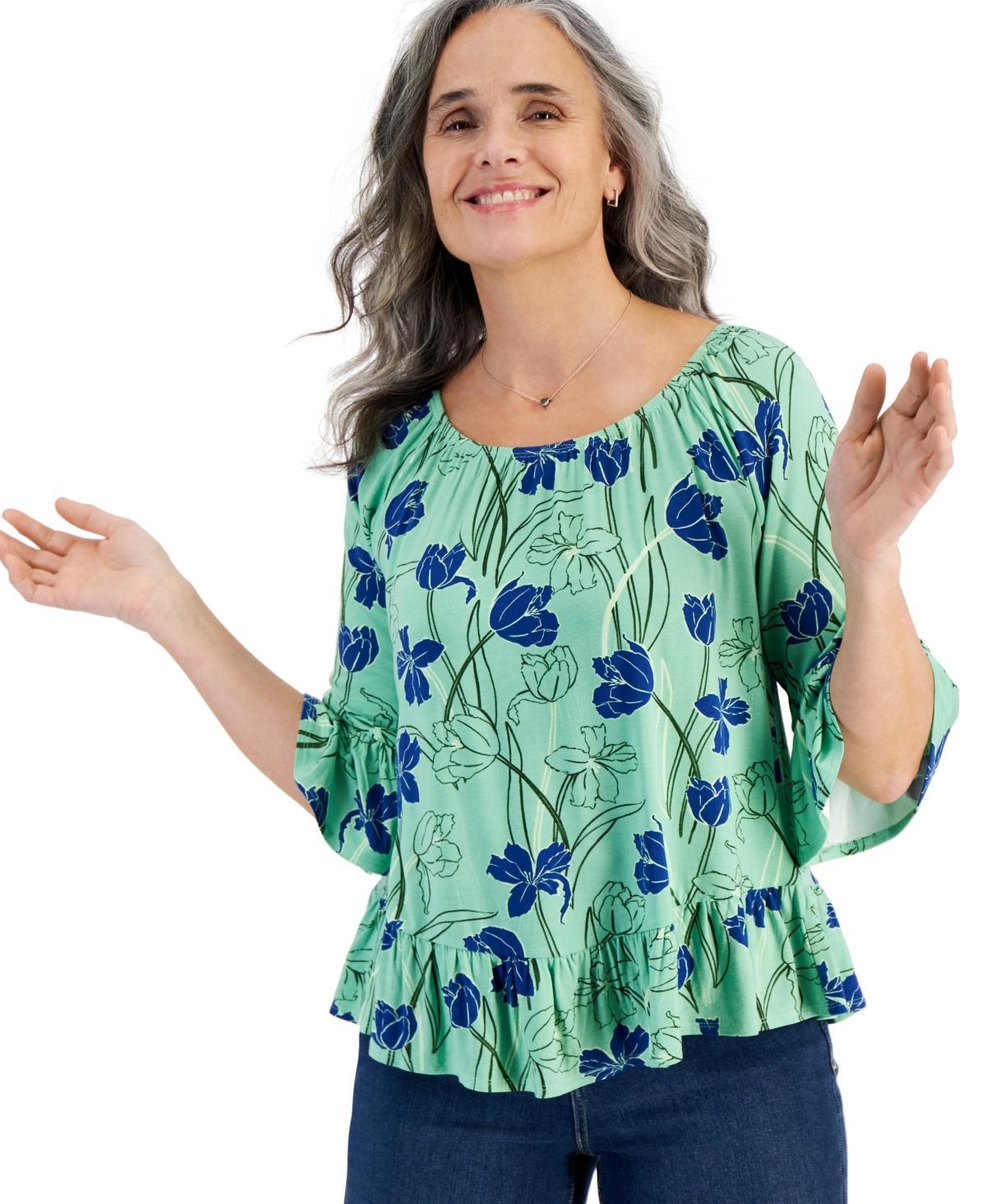 Style & Co Womens Printed On-Off Ruffle Sleeve Top, Created for Macys Product Image