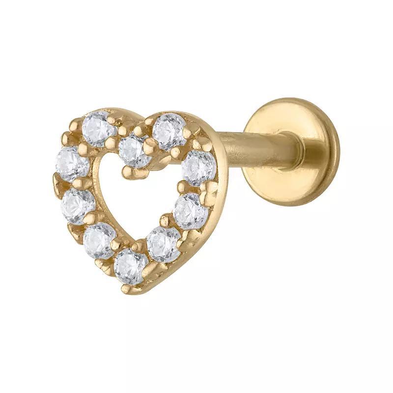 Amella Jewels 14k Gold Cubic Zirconia Heart Internally Threaded Cartilage Earring, Womens Product Image