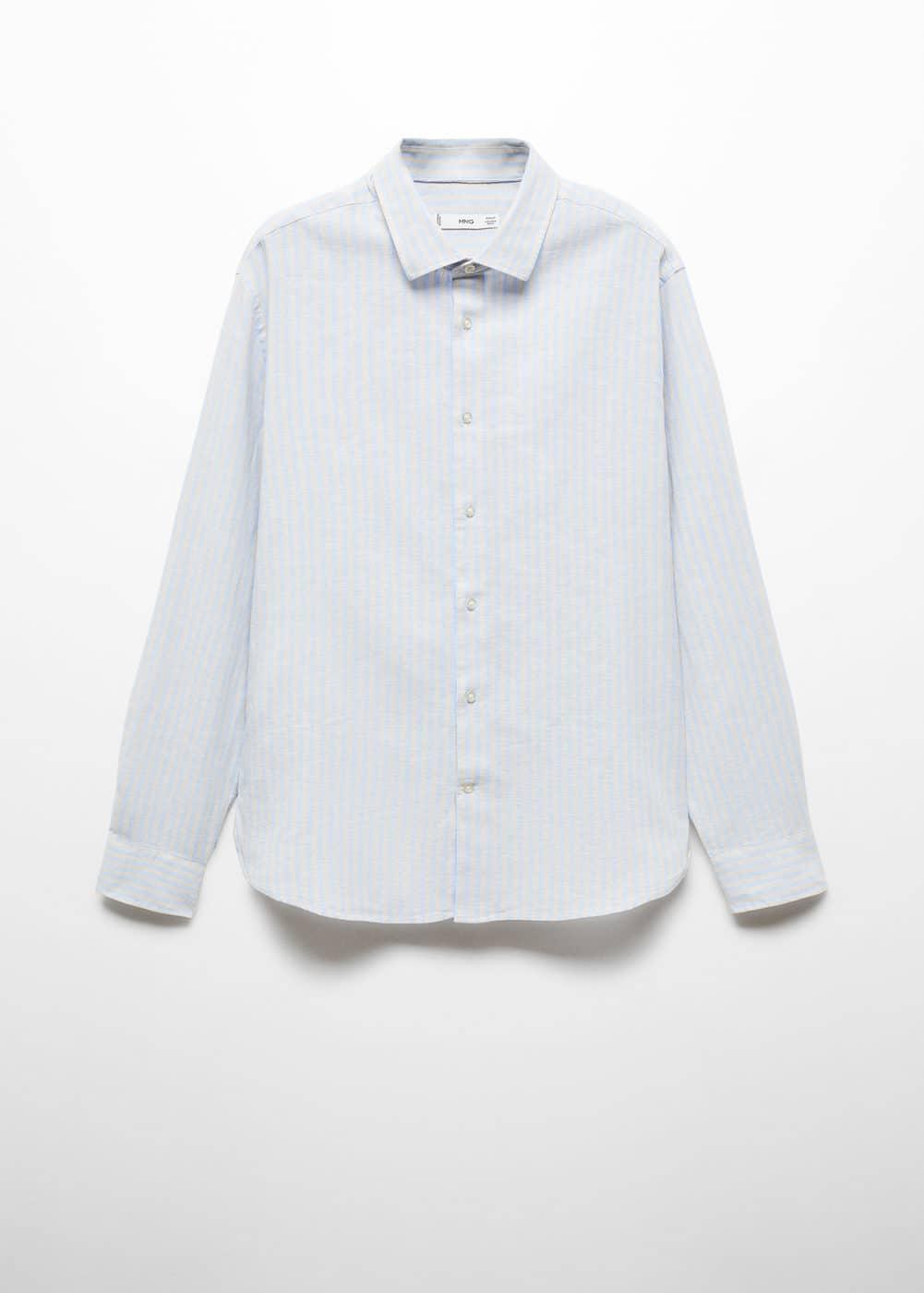 MANGO MAN - Regular-fit striped linen shirt beigeMen Product Image