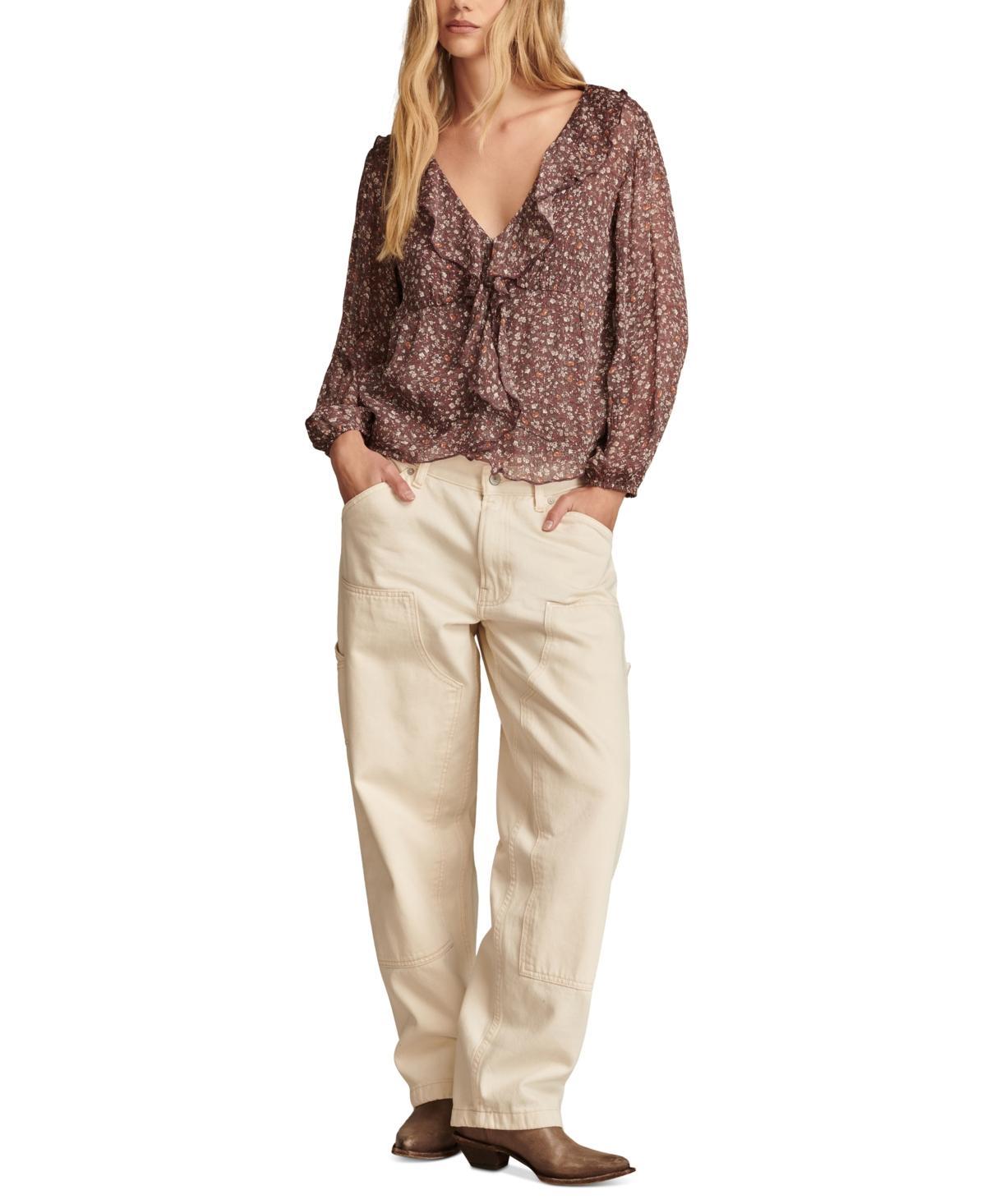 Lucky Brand Womens Ruffled Button-Front Long-Sleeve Top Product Image