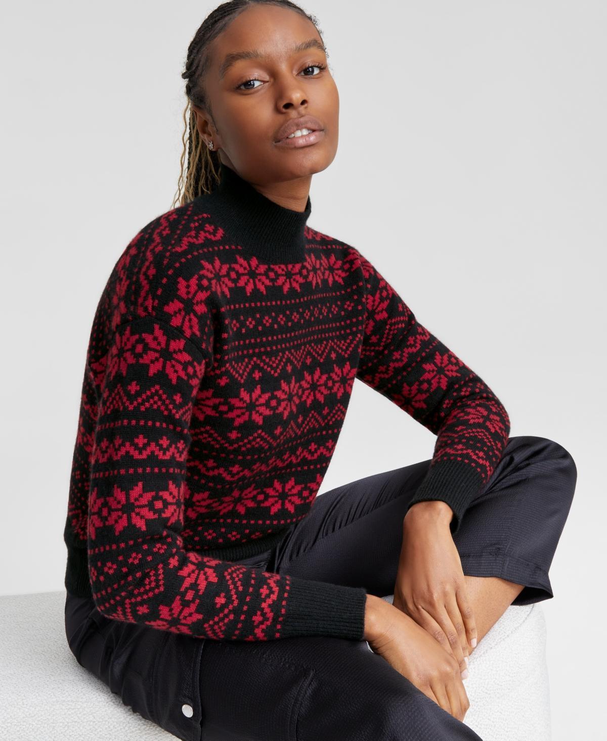 Charter Club Womens Cashmere Fair Isle Mock Neck Sweater, Created for Macys Product Image