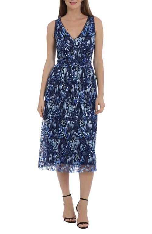 Maggy London Womens Floral Sequin A-line Midi Dress - Blue Multi Product Image