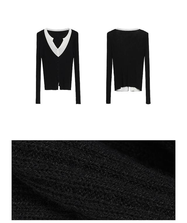 V-Neck Long Sleeve Ribbed Knitted Cropped Cardigan Product Image