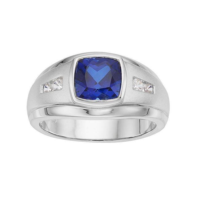 Mens Sterling Silver Lab-Created Blue & White Sapphire Ring Product Image