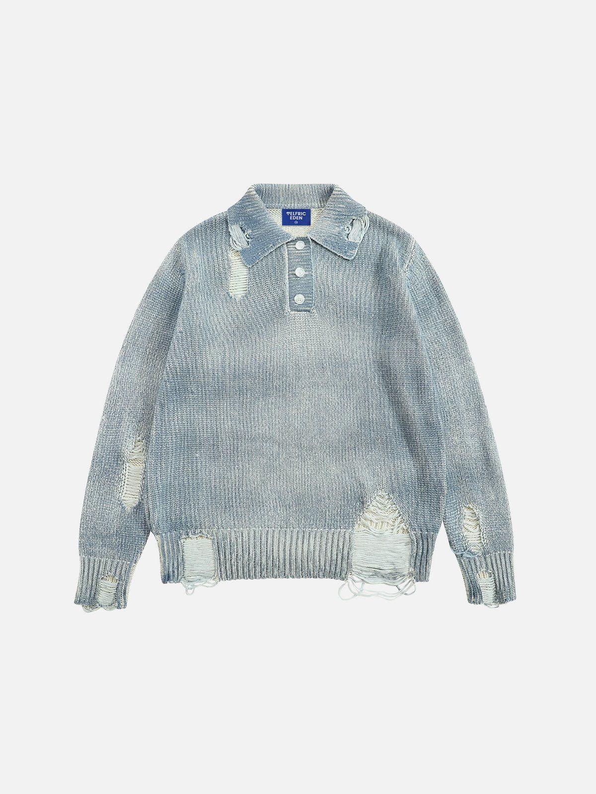 Aelfric Eden Distressed Washed Polo Sweater Product Image