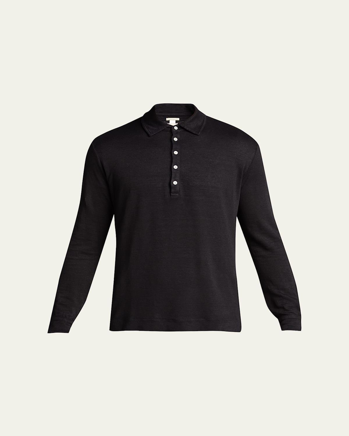 Mens Linen Pique Long-Sleeve Polo Shirt Product Image