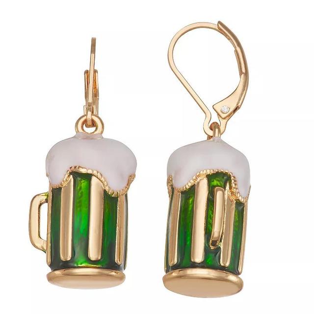 Napier Gold Tone Green Beer Mug Drop Earrings, Womens Product Image