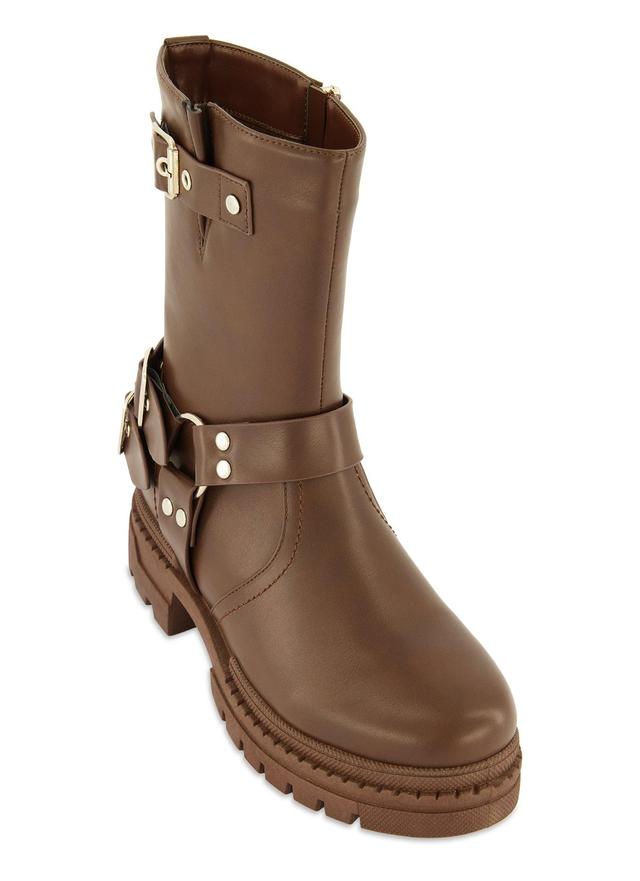 Womens Faux Leather Multi Buckle Biker Booties Product Image