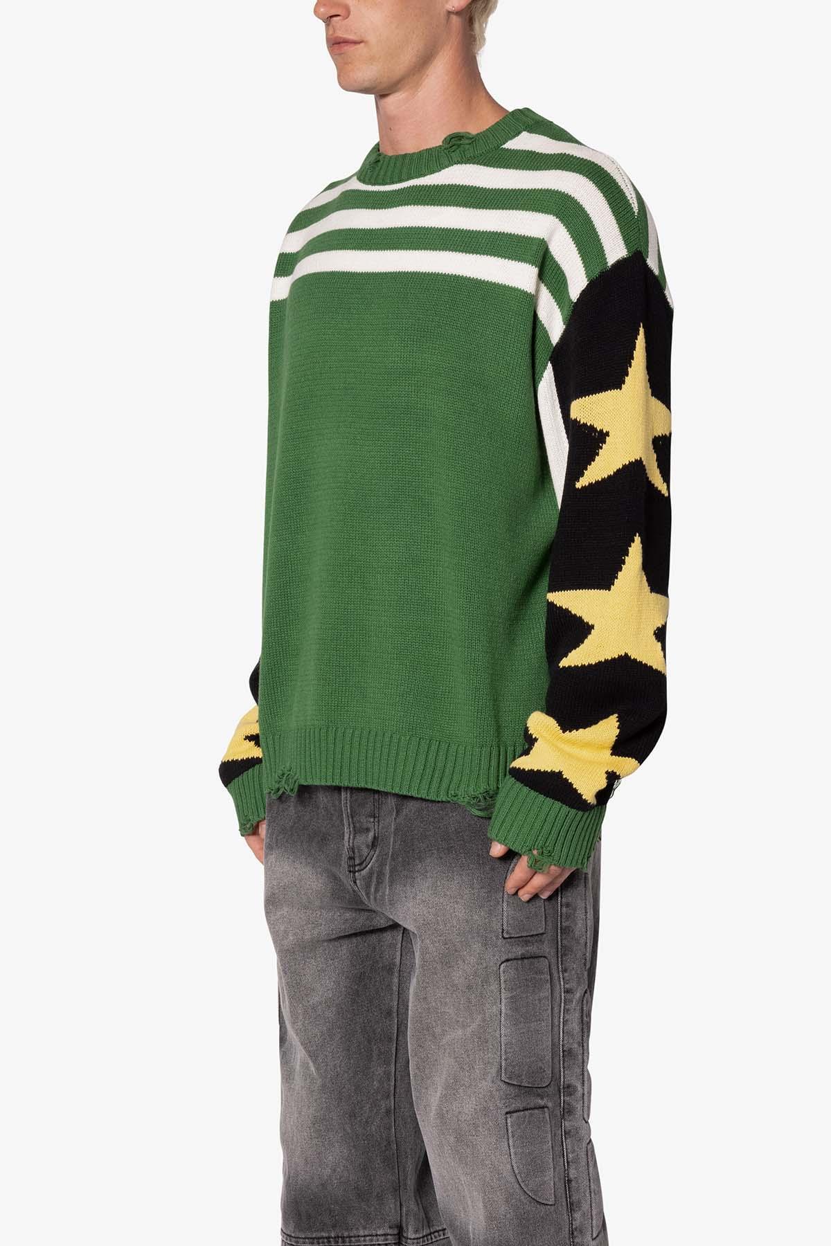 Star Knit Distressed Crewneck Sweater - Multi Product Image