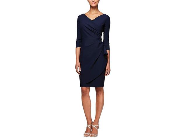 Alex Evenings Womens 3/4-Sleeve Compression Draped Sheath Dress Product Image