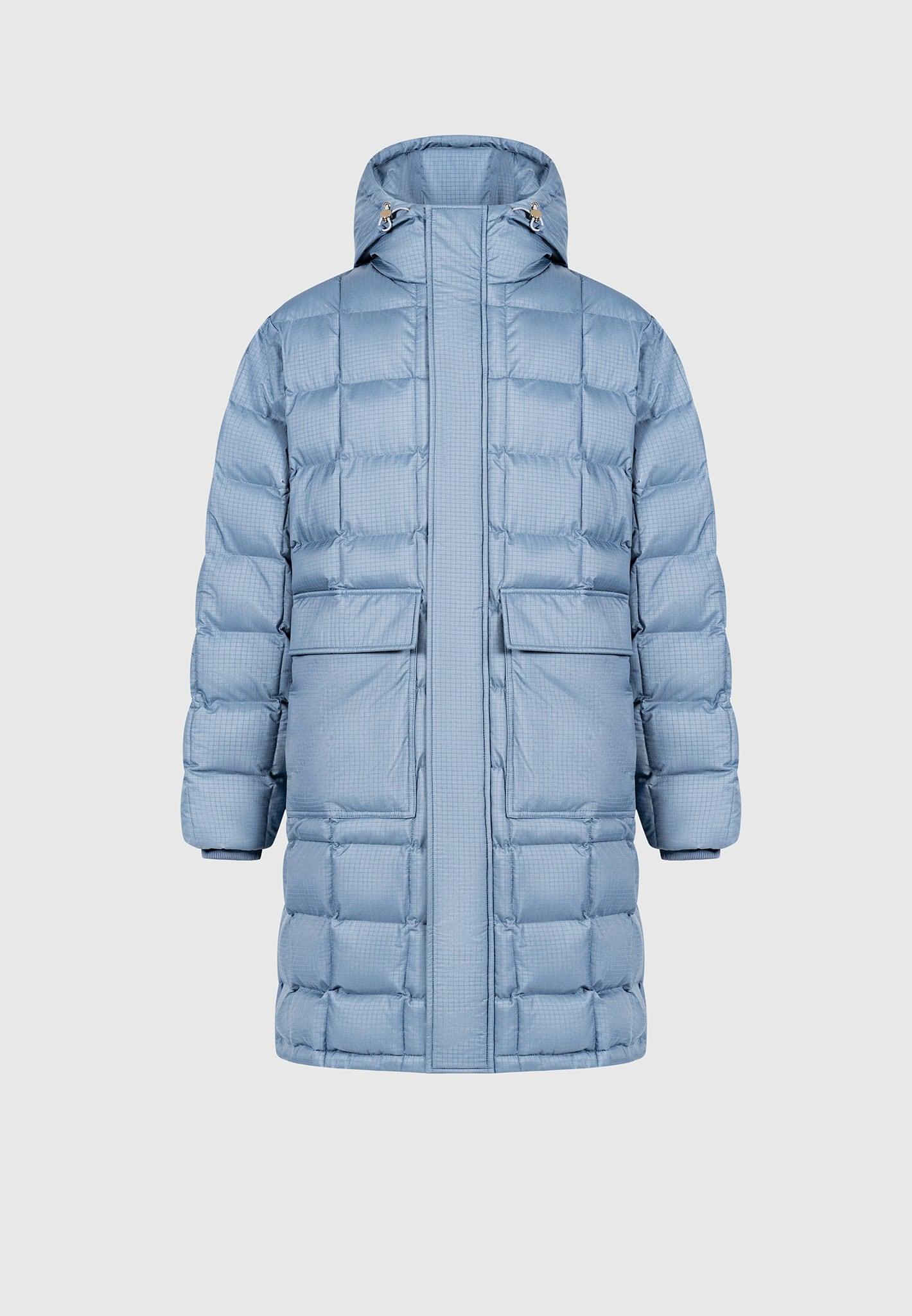 Quilted Longline Puffer Coat - Steel Blue Male Product Image