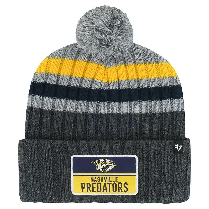 Mens 47 Gray Nashville Predators Stack Patch Cuffed Knit Hat with Pom Product Image