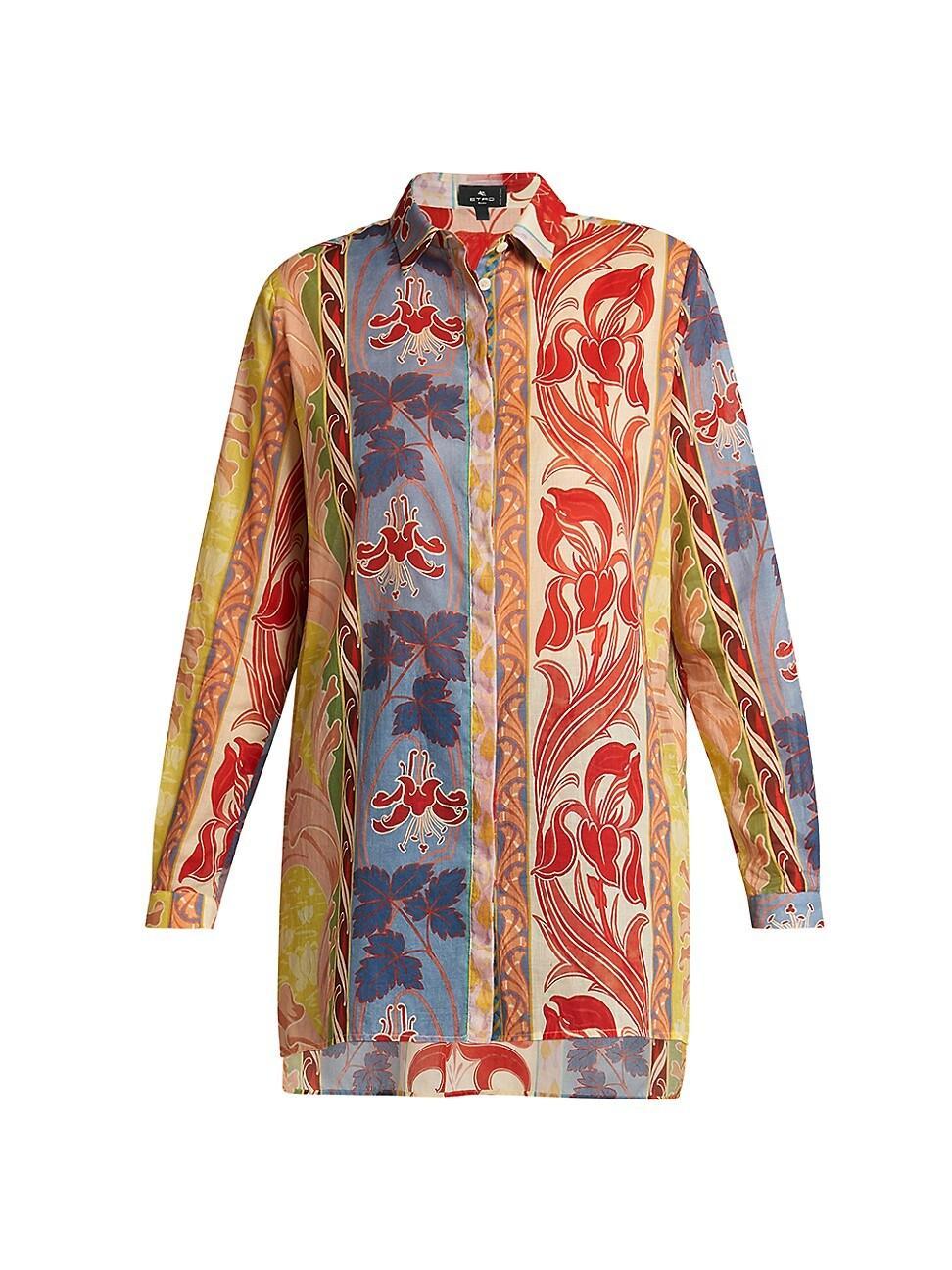 Womens Floral Cotton Longline Shirt Product Image