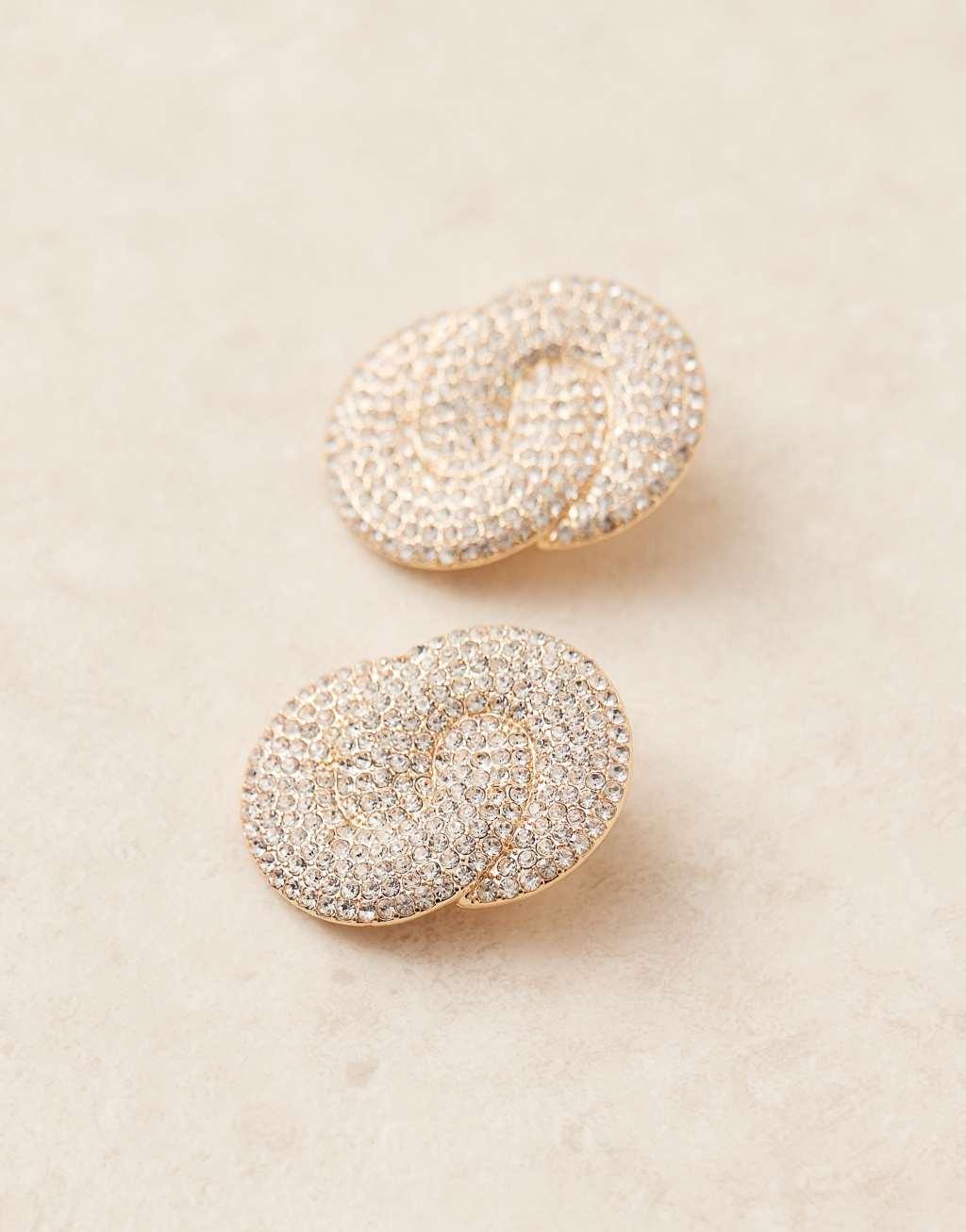 ASOS DESIGN Limited Edition stud earrings with oversized micro pave circle detail in gold tone Product Image