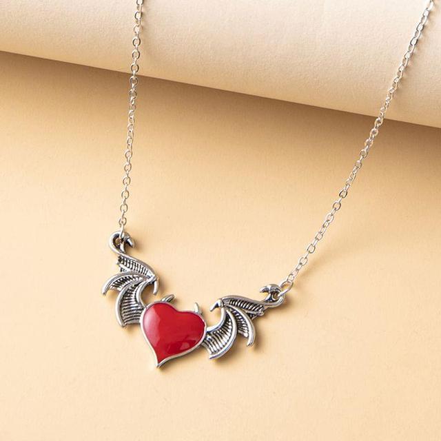 Heart Faux Crystal Bat Wing Pendant Alloy Necklace Product Image