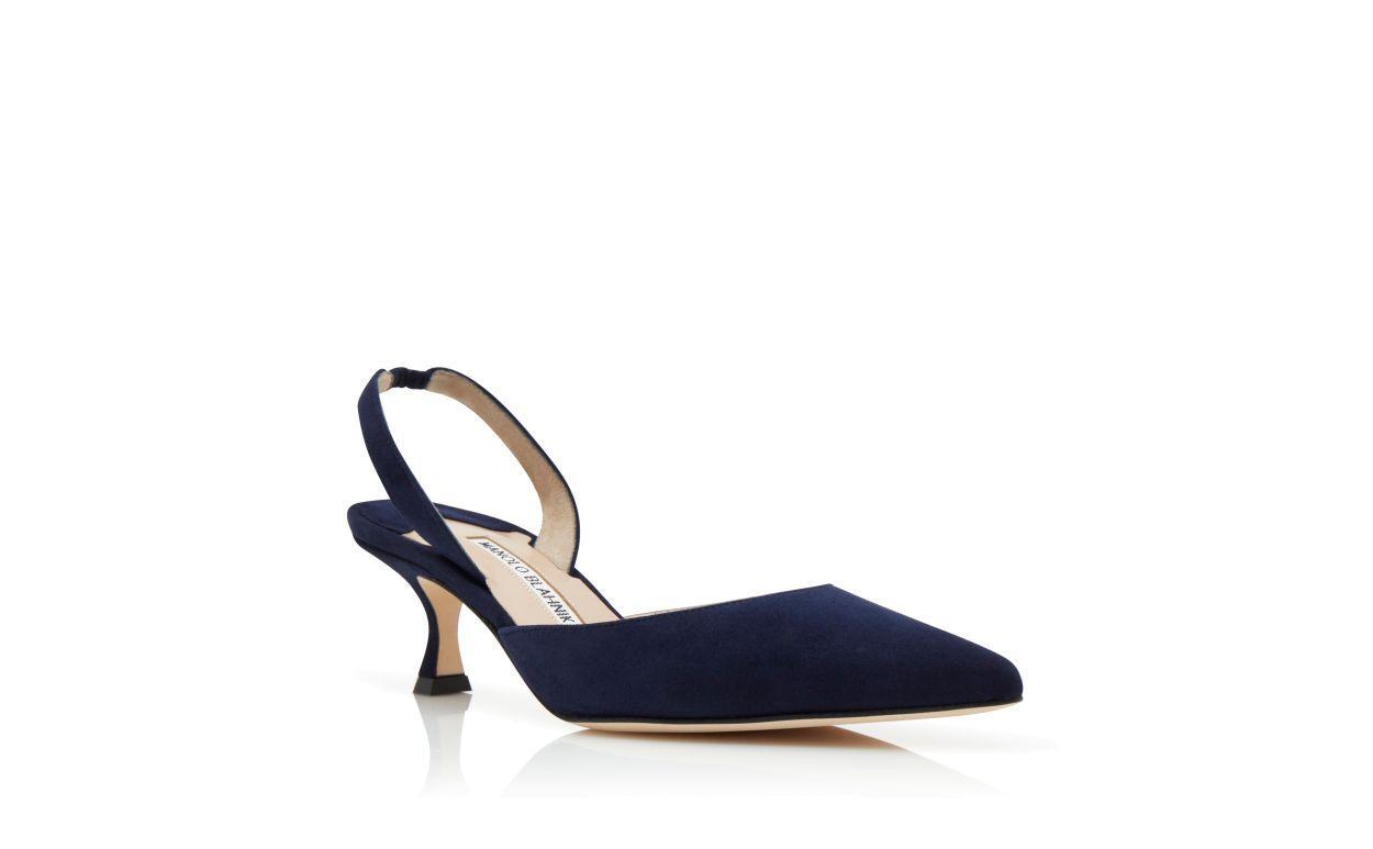 CAROLYNE Navy Blue Suede Slingback Pumps Product Image