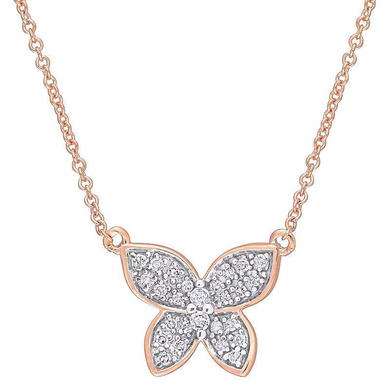 Stella Grace 10k Gold 1/8 Carat T.W. Diamond Butterfly Pendant, Womens 10k Pink Product Image